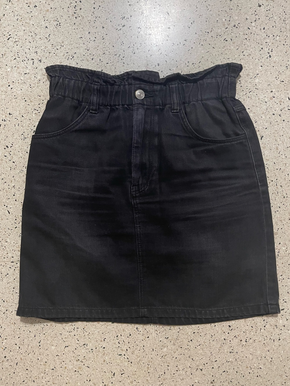 H&M Black Paperbag Waist Denim Skirt